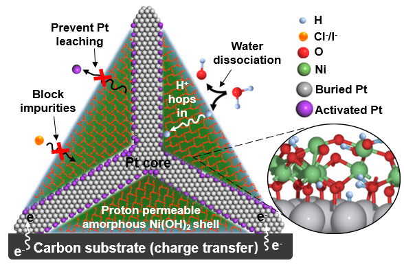 Table of contents graphic for Amorphous nickel hydroxide shell tailors local chemical environment on platinum surface for alkaline hydrogen evolution reaction